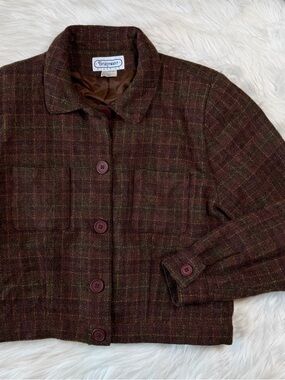 Women's Brown Plaid Wool Jacket